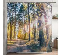 Ttincceer Forest Shower Curtain 71x71inch Nature Scenery Sunshine Bathroom Curtain Sunlight Jungle Road Shower Curtains Set with Hooks Waterproof Bathtub Curtain Polyester