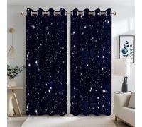 Ttincceer Galaxy Starry Night Blackout Curtains for Kids Bedroom Dark Blue Outer Space Universe Room Darkening Window Drapes Nebula Shining Stars Curtains Heat Blocking 2 Panel 135x160cm
