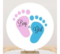 Ttincceer Gender Reveal Round Backdrop 6.5ft Boy or Girl Pink Blue Footprint Photography Background Baby Shower Newborn Birthday Party Decoration Backgrounds Studio Photo Prop