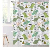 Ttincceer Green Dinosaur Shower Curtain Set Cartoon Animal Watercolor Dino Grass Bathroom Curtain 60x72inch Cute Funny Dinosaurs Shower Curtain for Kids Bathroom Decor