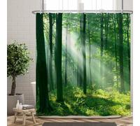 Ttincceer Green Forests Shower Curtain 60x72inch RainForests Sunshine Woodland at Sunrise Morning Bathroom Curtain Nature Scenery Mould Proof Resistant Shower Curtain Set