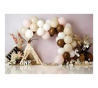 Ttincceer Happy Birthday Backdrop 10x6.5ft Boy Girl 1st Birthday Party Photography Background White Brown Balloon Tent Photography Backdrop Newborn Baby Shower Baptism Background