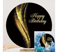 Ttincceer Happy Birthday Backdrop 6FT Black Gold Sparkling Sequins Round Background Girl Birthday Shining Gold Photography Background Studio Portrait Shooting Props