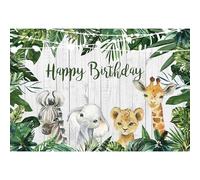 Ttincceer Happy Birthday Backdrop 7x5ft Safari Jungle Animals Baby Shower Background Cartoon Elephant Lion Watercolor Leaves Photography Backdrop Newborn Boy Girl Birthday Banner