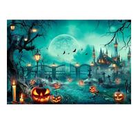 Ttincceer Happy Halloween Photography Backdrop 6x4ft Horror Moon Night Cemetery Photo Background Scary Castle Gate Evil Pumpkin Backdrops Decorations Kid Children Studio Portrait Photo Prop