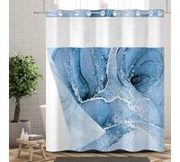 Ttincceer Hook-less Blue Shower Curtain with Snap in Liner Abstract Rock Crack No Hook Shower Curtains Polyester Double Layers Bathroom Curtain with See Through Top Window Waterproof 60x72inch