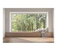 Ttincceer Living Room Backdrop 10x6.5ft Modern Japanese Bay Window French Window Photography Background Outside Window Plants Retro Wood Floor Photography Backdrop