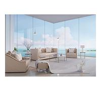 Ttincceer Living Room Backdrop 10x8ft Sea View French Window White Sofa Photography Background Bright Empty Modern Interior Scene