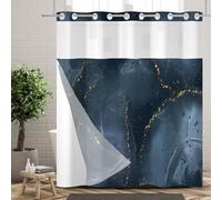 Ttincceer Marble No Hooks Shower Curtain Navy Blue Marble Shower Curtain with Snap in Liner Modern Abstract Hook-less Bathroom Curtain with See Through Top Window Bathroom Decor 60x72inch