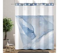Ttincceer Marble No Hooks Shower Curtain with Snap-in Liner Blue Marble Texture Hook-less Shower Curtains Double Layers Bathroom Decorative with See Through Mesh Top Window Curtain 71x74inch