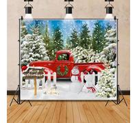 Ttincceer Merry Christmas Backdrop 8x6ft Red Truck Snowman Photography Background Snowfield Christmas Tree Sparkling Background New Year's Eve Party Decoration Banner