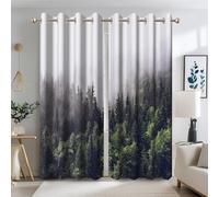 Ttincceer Misty Forest Curtains 117x138cm 3D Nature Foggy Forests Blackout Window Drapes for Bedroom Spring Green Mysterious Woodland Bedroom Curtains Thermal Insulated 2 Panels