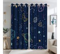 Ttincceer Navy Blue Space Blackout Curtains Cartoon Stars Planets Theme Galaxy Curtains for Kids Bedroom Outer Space Drapes with Grommet Nursery Space Decor Curtain 2 Panels 145x225cm