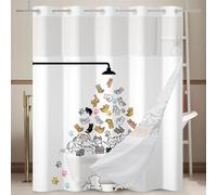 Ttincceer No Hook Cat Shower Curtain Cartoon Cats Double Layer Bath Curtains with Snap in Liner Kitten Colored Paw Pattern Shower-Curtains Waterproof Bathtub Decorative 180x180cm