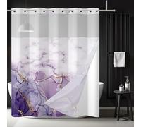 Ttincceer No Hooks Shower Curtain Purple Marble Hook-less Shower Curtain with Snap in Liner Set Water Resistent Double Layer See-Through Top Window Bathroom Bathtub Decoration 60x72inch