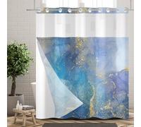 Ttincceer No Hooks Shower Curtain with Snap in Liners Blue Purple Marble Texture Hook-less Shower Curtains Double Layers Fabric Bathroom Curtain with See Through Top Window 71x83inch