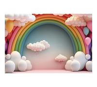 Ttincceer Rainbow Arch Backdrop 10x6.5ft Cartoon Rainbow Balloon Cloud Baby Shower Background Newborn Boy Girl Birthday Party Decoration Banner Studio Portrait Shooting Props