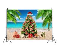 Ttincceer Seaside Christmas Backdrop for Photoshoot 20x10ft Hawaiian Beach Christmas Tree Photography Background Summer Tropical Plant Palm Leaves Birthday Backdrops New Year Portrait Photo Prop