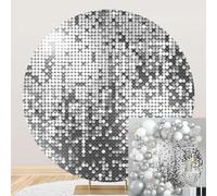 Ttincceer Silver Sequin Round Backdrop 6.5ft Luxury Shinmmer Silver Birthday Background Cover Girl Lady Celebration Birthday Photography Backdrop Kids Adult Portrait Shooting Props