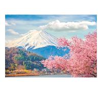 Ttincceer Spring Flower Backdrop 10x6.5ft Mount Fuji Snow Mountain Cherry Blossom Photography Background Blue Sky White Clouds Natural Landscape Photography Backdrop