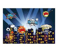 Ttincceer Super City Backdrop 3x2m Comics Night Cityscape Starry Star Boom Photography Backgrounds Baby Shower Little Boy Kids Birthday Party Banner Supplies Studio Photo Prop Vinyl