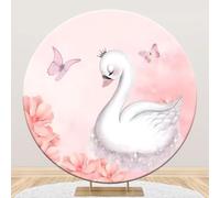 Ttincceer Swan Round Backdrop Cover for Photography 6.5ft White Swan Shining Butterfly Flower Birthday Circle Backgrund Elegent Animal Lady Girl Birthday Wedding Decoration Banner Studio Prop