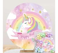 Ttincceer Unicorn Birthday Backdrop Cartoon Rainbow Sparkling Stars Happy Birthday Round Background Cover 5ft Newborn Boy Girl Birthday Party Decoration Banner Supplies Cake Table Banner