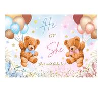 Ttincceer What Will Baby Be Banner Backdrop Teddy Bear Toy Baby Gender Reveal Photography Background Colorful Balloon He or She Baby Shower Party Decorations Banner Photo Prop 10x6.5ft