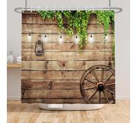Ttincceer Wooden Plank Shower Curtain 60x72inch Vintage Wood Board Green Leaves Barn Door Bathroom Curtain Countryside Pastoral Farmhouse Shower Curtains Washable Bathtub Curtain for Bath Polyester
