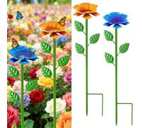 TTioDri 2 Pack Bee Watering Station, Metal Bee Water Station with Flower Design Colorful Butterfly Bath Bowl Drinking Feeder Cups for Outdoor Garden Yard Decor (Blue,Yellow)