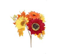 Ttiy Autumn Artificial Flowers Silk Sunflower Branch DIY Thanksgiving Picks With Maple Leave and Pumpkin Floral Arrangements for Home Decor 2PCS Red Sunflower