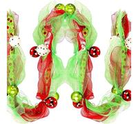 Ttiy Christmas Garland Red Green Christmas Tree Garland Rustic Ribbon Garlands with Red Green Balls for Xmas Fireplace Window Stairs Decoration 1PCS 9ft