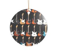 Ttkjshmgc Art Guitar Pattern -Print Acrylic Round Pendant Gold Lanyard, Custom Christmas Ornaments For Tree Wedding Party Decor.