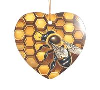 Ttkjshmgc Bee Honeybee -Print Acrylic Heart Pendant Gold Lanyard, Custom Christmas Ornaments For Tree Wedding Party Decor.