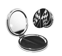 Ttkjshmgc Black White Formula Checkered Flags Pattern -Print Portable Makeup Mirror With Magnification Round Shape - Pocket Compact For Travel, Handbag, Gift For Makeup Enthusiasts