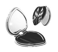 Ttkjshmgc Black White Formula Checkered Flags Pattern -Print Portable Makeup Mirror With Magnification Heart Shape - Pocket Compact For Travel, Handbag, Gift For Makeup Enthusiasts
