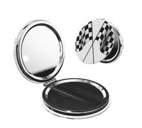 Ttkjshmgc Black White Formula Checkered Flags -Print Portable Makeup Mirror With Magnification Round Shape - Pocket Compact For Travel, Handbag, Gift For Makeup Enthusiasts
