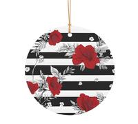Ttkjshmgc Black White Stripes Red Rose Flowers -Print Round Aluminum Pendants Bulk Custom Christmas Aluminum Ornaments For Diy Multi-Size Decorative Tags For Events Crafting. 8cm