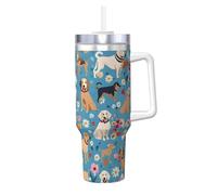 Ttkjshmgc Border Collie Florals -Print 40Oz Tumbler with Handle Double-Wall Insulated Stainless Steel Cup for Car Travel Office Outdoor Gift.