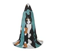 Ttkjshmgc Cat -Print Youth Hooded Cape - Printed Adjustable Cloak For Teens, Halloween Adventures, Parties & Festive Apparel With Easy Wear.