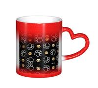 Ttkjshmgc Ceramic Color Changing Mug, 11 Oz, Red, Heat Sensitive with Heart Handle, Dog Paw Print for Home, Office and Cafe