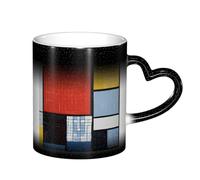 Ttkjshmgc Ceramic Mug 11 Oz, Black, Colour Changing with Ergonomic Handle, Mondrian Composition Print, for Home Office Cafe