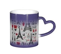 Ttkjshmgc Ceramic Mug 11 Oz, Blue, Colour Changing with Heart-Shaped Handle, Paris Eiffel Tower Theme for Home, Office and Cafe