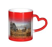 Ttkjshmgc Ceramic Mug 11 Oz, Red, Colour Changing with Heart Handle, Farm and Deer Theme for Home Office Cafe