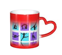 Ttkjshmgc Ceramic Mug 11 Oz, Red, Colour Changing with Heart Handle, Gymnastics Theme, for Home Office Cafe