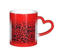Ttkjshmgc Ceramic Mug 11 Oz, Red Colour Changing with Heart Handle, Leopard Print Design for Home, Office and Cafe