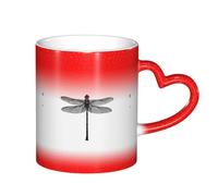 Ttkjshmgc Ceramic Mug 11 Oz, Red, Colour Changing with Heart-Shaped Handle, Dragonfly Starry Sky Design for Home, Office and Cafe