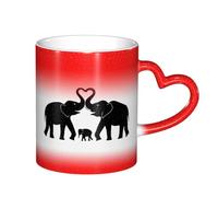 Ttkjshmgc Ceramic Mug 11 Oz, Red, Colour Changing with Heart-Shaped Handle, Elephant Family Theme, for Home Office Cafe