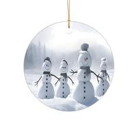 Ttkjshmgc Christmas Happy Snowman -Print Acrylic Round Pendant Gold Lanyard, Custom Christmas Ornaments For Tree Wedding Party Decor.