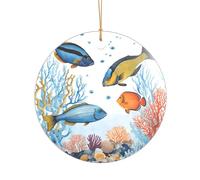 Ttkjshmgc color fish in the sea -Print Acrylic Round Pendant Gold Lanyard, Custom Christmas Ornaments For Tree Wedding Party Decor.